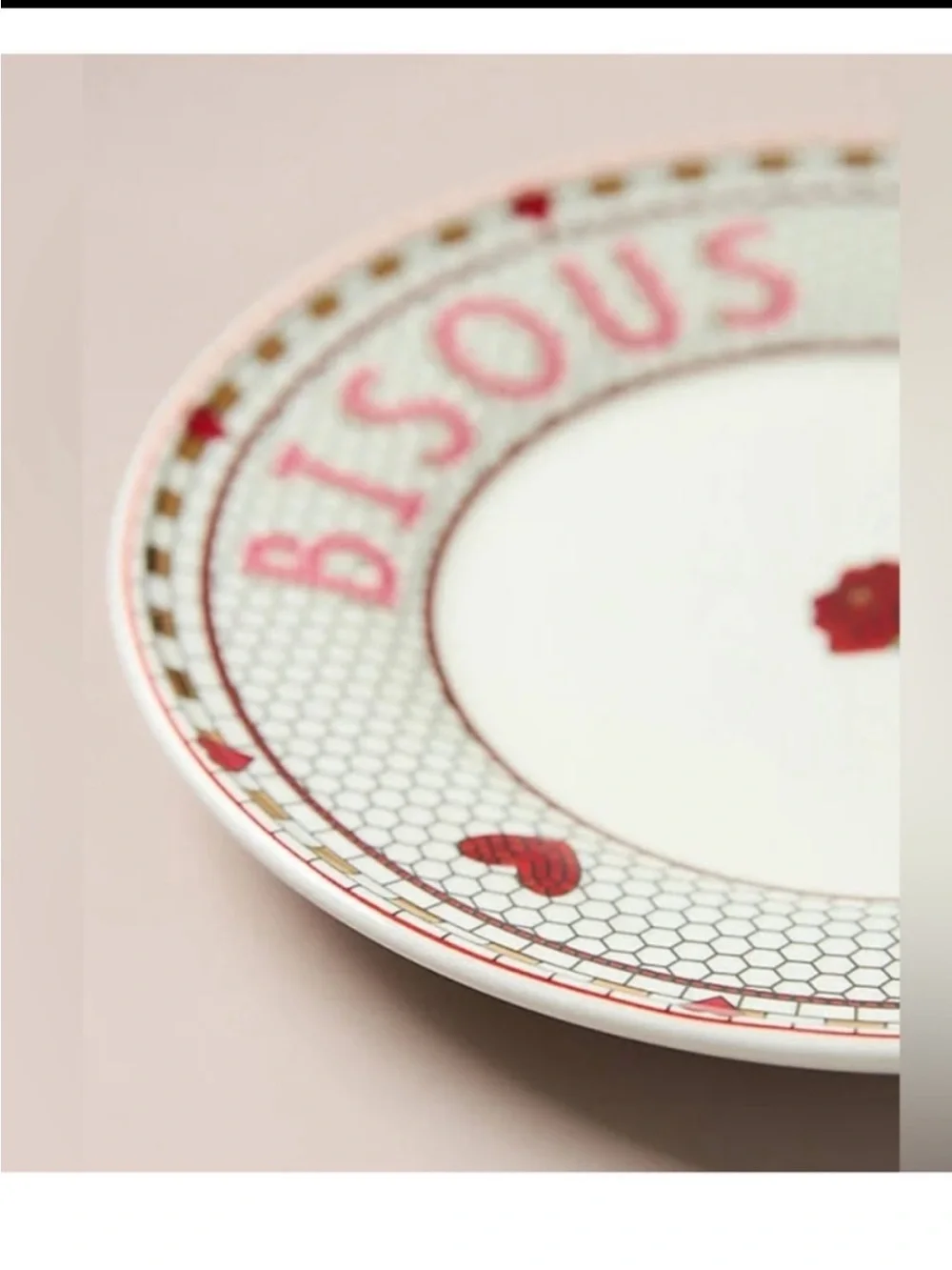 Anthropologie Bistro Tile Stoneware 24k Gold Accent Dessert Plate: Valentine's